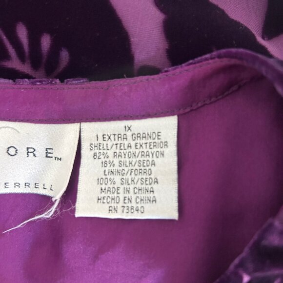 Silk Lore Beth Terrell Purple Velvet Burnout Floral Tunic Top Size 1X - Picture 3 of 7